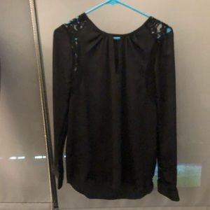 Black Blouse with Lace Insert